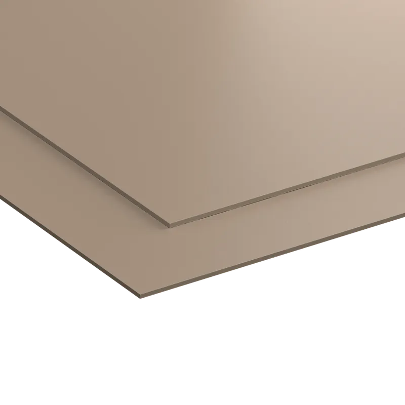HPL-Schichtstoffplatte in Graubeige, zwei Platten übereinander mit sichtbarer Kante