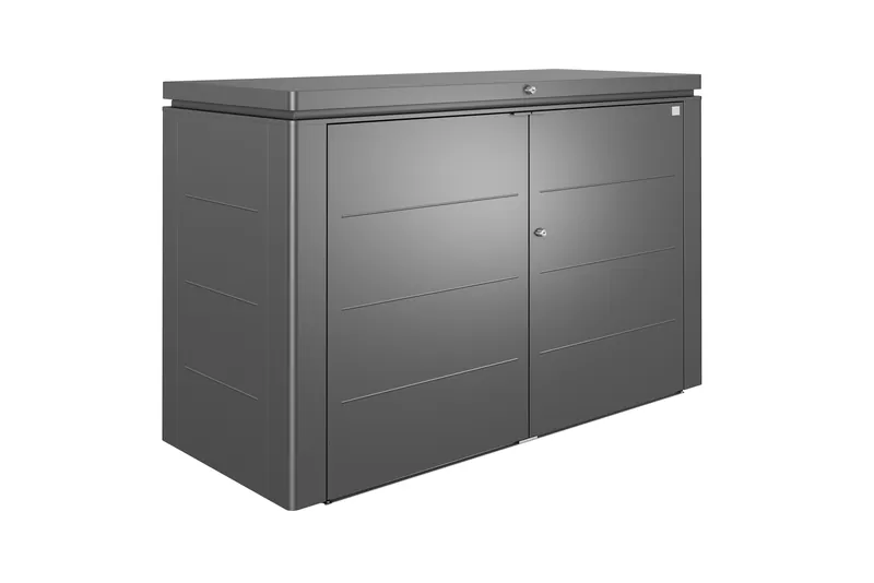 Highboard in Dunkelgrau-metallic mit geschlossener Doppeltür, freigestellt