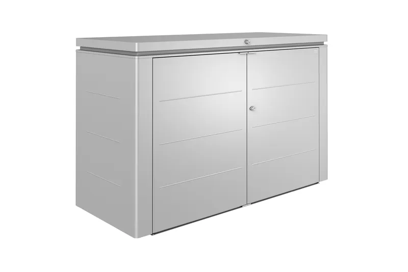 Highboard in Silber-metallic mit geschlossener Doppeltür, freigestellt
