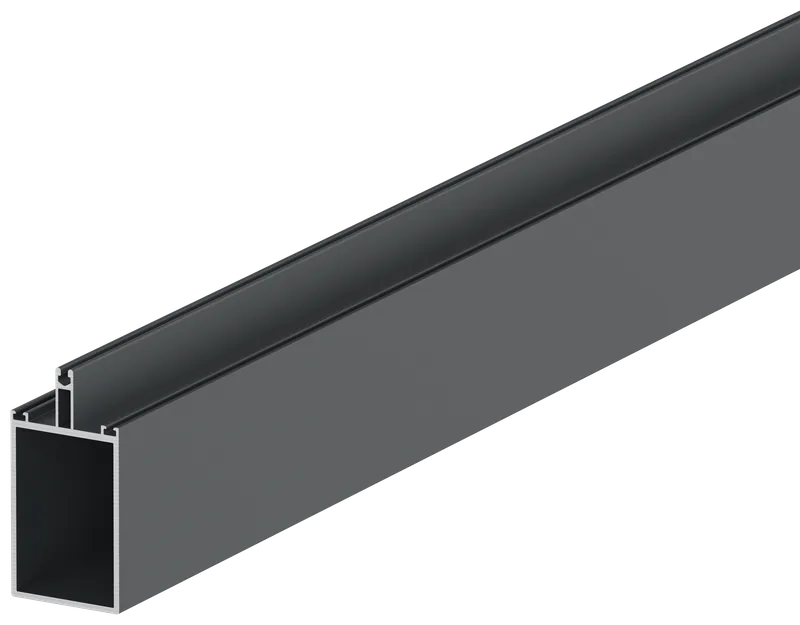 Freigestelltes Rendering: Sparrenprofil aus Aluminium mit Glashalte-Nut, Schnitt- und Schrägansicht