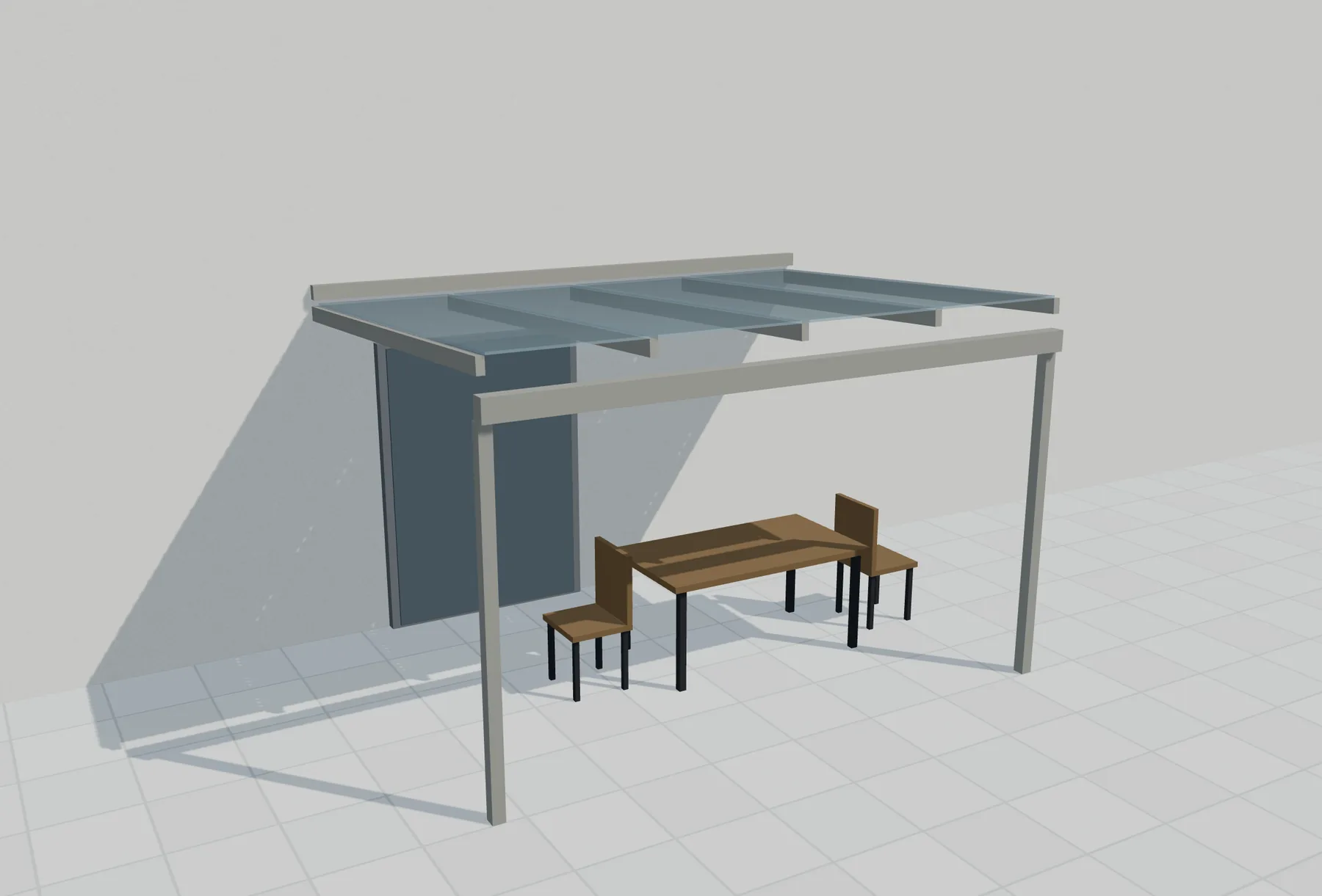 Vrijstaande aluminium terrasoverkapping in wit, berekende weergave